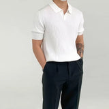 WIAOFELLAS  -  Fashion Solid Color Ribbed Knit Polo Shirt Men Slim Fit Short Sleeve Tops Tee  Summer Temperament Youth Polos Tshirts Clothing