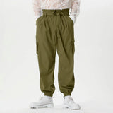 WIAOFELLAS  -  Men Pants Solid Color Lace Up Joggers Casual Cargo Pants Men Streetwear Loose Pockets Fashion Leisure Male Long Trousers