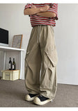 WIAOFELLAS  -  Men's Casual Pants Drawstring Solid Color Pleated Design Menswear Side Big Pokcets Elastic Waist Male Trousers New