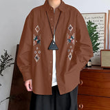 Wiaofellas  -  Men Shirt Printing Lapel Long Sleeve Button Loose Casual Men Clothing Streetwear Korean Style Fashion Tops Male Shirts