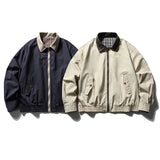 WIAOFELLAS  -  Autumn Both Sides Can Wear Jackets Men Streetwear Vintage Casual Loose Leather Collar Harrington Cargo Jacket Bomber Coat