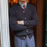 WIAOFELLAS  -  New Knitted Sweater Men's Spring and Autumn Trend Solid Color V-neck Casual Tops for Youth Breathable Thin Sweater Cardigan