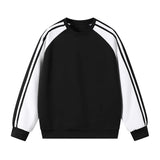 WIAOFELLAS  -  Spring New Style Collides Color Round Neck Sweater Fashion Trend Contracted Design Loose Version Fabric Comfortable Skinfriendly