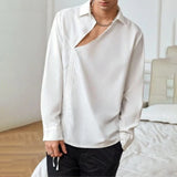 WIAOFELLAS  -  Mens Shirt Lace-Up Side Opening Sexy Shirt Drawstring Fashion Home Fun Personality Versatile Long-Sleeved Tops Men'S Clothing