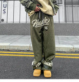 WIAOFELLAS  -  Street Towels Embroidered Loose Sports Pants Korean Version Trendy Hip-hop Retro Couple Casual Pants Men and Women