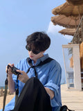 WIAOFELLAS  -  Blue Sun Protection irt for Men Summer Trendy Loose Fit Long Sve Youthful Sle Clean Cut Boys Faion Outerwear