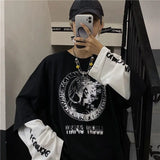 Wiaofellas  -  Men's Fake Two Pieces Printing Patchwork Loose Tops Spring Autumn Hip Hop All-match Youth T Shirts Casual Fashion Men Clothing