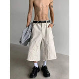 WIAOFELLAS  -  New Summer Men's Casual Shorts Solid Color Splicing Raw Edge Casual Bottom Straight Leg Loose Male Trousers Simple