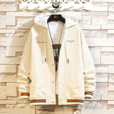 WIAOFELLAS  -  College Style Baseball Jacket Color Clash Hooded Jackets Embroidered Letters Design Men Outwear Loose Fit Sportswear