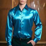 WIAOFELLAS  -  Men's Solid Color Shiny Long-Sleeved Shirt Retro Fashion American Trend Street Loose Niche Party Performance Summer Men's Tops