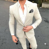 Wiaofellas  -  Suits For Men Wedding 2 Pcs Slim Fit Italian Style Formal Bridegroom Best Man Prom Beige Groom Tuxedo Jacket With Pants