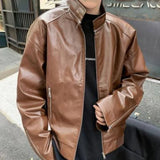 WIAOFELLAS  -  Spring Autumn New Men's Solid Color PU Leather Jacket Outerwear American Retro Fashion Trend High Street Casual Men's Tops