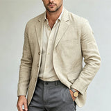 Wiaofellas  -  Fashionable Solid Color Blazer Jacket Men Spring Fall Solid Color Loose Lapel Coat Casual Buttoned Turn-down Men Outwear