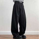 WIAOFELLAS  -  Fashion Men's Solid Color Loose Casual Pants Trendy Japan Style High-waisted Wide Leg Trousers Male