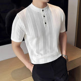 WIAOFELLAS  -  High-end Knit Men T Shirts Short Sleeved Slim Fit Korean Male Casual T-shirt Tops Streetwear Summer Thin Solid Camiseta Hombre