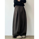 WIAOFELLAS  -  High Waist Wide Leg Casual Pants for Women Bla Floor-Length Drapey Suit Pants Casual Loose Fit Polyester Fiber