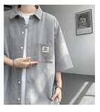 WIAOFELLAS  -  Fashion Men's Solid Color Pocket Design Short Sleeves Blouse Trendy Single-breasted Lapel Casual Shirts Male Summer