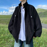 WIAOFELLAS  -  Retro Corduroy Brown Brown Coffee Jacket Men's American Fashion Brand Plus Size Loose Baseball Uniform Autumn Maillard Outfit