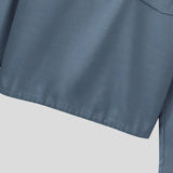 WIAOFELLAS  -  Men Shirt Solid Color Stand Collar Long Sleeve Loose Men Clothing Streetwear Korean Style Fashion Casual Shirts