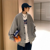 WIAOFELLAS  -  Casual Sweatshirt Men Cardigan Spring Autumn Japanese College Single-Breasted Loose Couple Jacket Fashion V Neck Solid Coat