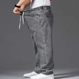 WIAOFELLAS  -  Obese Men's Jeans Overiszed Loose Elastic waist Thick Leg Straight Pants Spring Autumn Fat Man Denim Trousers Plus Size 6XL