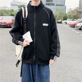 Wiaofellas  -  Velvet Cardigan Sweatshirt Men's Loose Korean Sports Jacket Trendy Hong Kong Style Stand Up Collar Jacket
