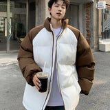 WIAOFELLAS  -  Patchwork Parka Jacket Men's Fashion Splicing Stand Collar Windproof Parkas Korean Female Male All-match Down Cotton Padded Coat