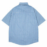 WIAOFELLAS  -  Men Streetwear Retro Vintage Shirt Swan Applique Embroiderey Plaid Cotton Summer Casual Harajuku Shirt Short Sleeve Japanese Tee
