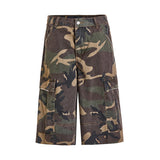Wiaofellas  -  fall outfits American Style Washed Camouflage Multi Pocket Workwear Pants Loose Straight Leg Casual Shorts Male Trousers