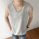 WIAOFELLAS  -  Embroidery Design Men's Tankk Tops Casial Round Collar Sleeveless Tops Solid Color Loose Pullover Male Vests Summer