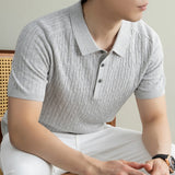 Wiaofellas  -  Summer Laisel Linen Ice Silk Knitted Polo Shirt Men's Short Sleeved Pullover Knitted Sweater Man Casual Business Social T-shirt