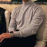 Wiaofellas  -  Korean Fashion Turtleneck Slim Sweaters Mens Casual Solid Color Bottoming Knit Tops Men Spring Fall Stylish Long Sleeve Sweater