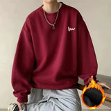 WIAOFELLAS  -  No Hat Hoodies Men Baggy Plus Velvet Thicken Sweatshirts Handsome Warm Print Design Korean Fashion All-match High Street Daily
