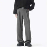 WIAOFELLAS  -  Simple Men's Suit Pants Solid Color Pleated Design Straight Ice Silk Casual Trousers Wide Leg Drape Male Bottom