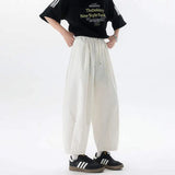 WIAOFELLAS  -  Simple Men's Casual Pants Drawstring Design Solid Color Bottom Elastic Waist Straight Wide Leg Loose Male Trousers