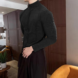 WIAOFELLAS  -  Men T Shirt Solid Color Knitted Turtleneck Long Sleeve Male Tee Tops Streetwear Fashion Casual Men Clothing S-5XL 2026