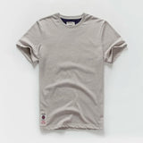 Wiaofellas  -  Retro Distressed Cotton round Neck Short Sleeve T-Shirt Loose Fit Basic Color Summer Youth Fashion Standard Tailoring Male Top