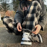 Wiaofellas  -  Vintage American Style Tweed Plaid Men's Pants Loose Straight Wide Leg Casual Trousers Trendy Brand Punk Rock Streetwear