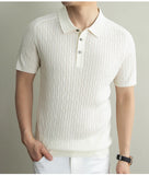 Wiaofellas  -  Summer Laisel Linen Ice Silk Knitted Polo Shirt Men's Short Sleeved Pullover Knitted Sweater Man Casual Business Social T-shirt