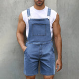WIAOFELLAS  -  Men Jeans Short Overalls Solid Washing Pocket Mid Waist Rompers One Piece Trousers Casual Wear