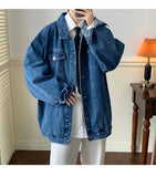 WIAOFELLAS  -  New Blue Denim Jacket Men Vintage Jean Coats Streetwear Fashion Casual Men Jean Jackets Solid Color Turn Down Collar Denim Coats