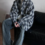 WIAOFELLAS  -  Retro Plaid Long Sleeve Shirt Men Spring Fall Loose Shirt Turn-down Collar Blouse Hip Hop Streetwear Male Shirts