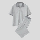 WIAOFELLAS  -  Men Sets Patchwork Lapel Short Sleeve T Shirt & Pants Two Pieces Sets Streetwear Loose Fashion Men's Casual Suits