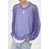 Wiaofellas  -  Mens Hollow-Out Niche Color-Blocked Knitwear Streetwear Fashion Youth Trend Couple Long-Sleeved Top Men'S Clothing 2026 New