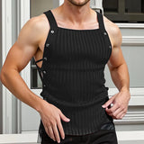 WIAOFELLAS  -  Sexy Stretch Slim Hollow Out Tank Tops Men Stylish Drawstring Tie-up Sleeveless Vest Shirts Mens Spring Summer Fashion Camisoles