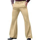 Wiaofellas  -  Men Flare Dress Pants Solid Color Button-down Casual Slightly Flared Trousers Luxury Premium British Elegant Straight Pant S-3XL