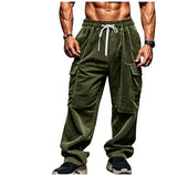 WIAOFELLAS  -  Men's Pants Corduroy Autumn Casual Breathable Wide-leg Multi-pocket Straight Trousers Loose Bottoms PLus Size XXXL
