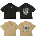 Wiaofellas  -  Harajuku Short Sleeve Summer Overalls Men and Women Lapel Pocket Casual Workwear Shirt Oversized Cotton Loose Blouses