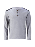 WIAOFELLAS  -  Men s Casual  Fit Long Sleeve Henley T-Shirt Button Up Contrast Color Tops Spring Autumn Fashion Pullover Shirt