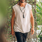 WIAOFELLAS  -  Early Spring and Summer Casual Men's Basic Style Sleeveless Vest Raw Edge Loose All-Matching Top Men